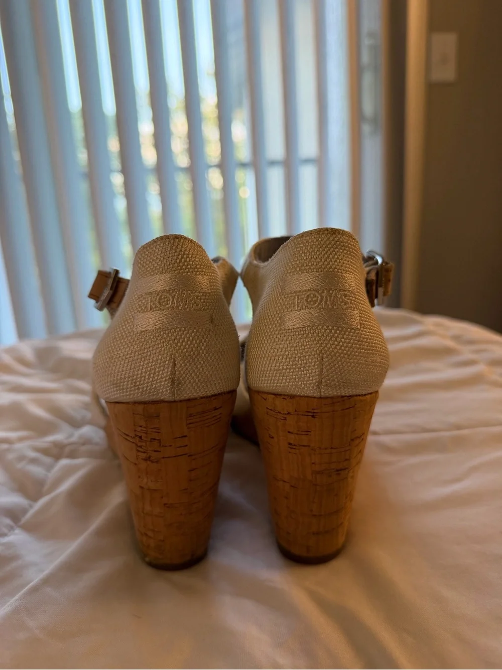 TOMS Beige Wedge Sandals with Ankle Strap - Women Shoes